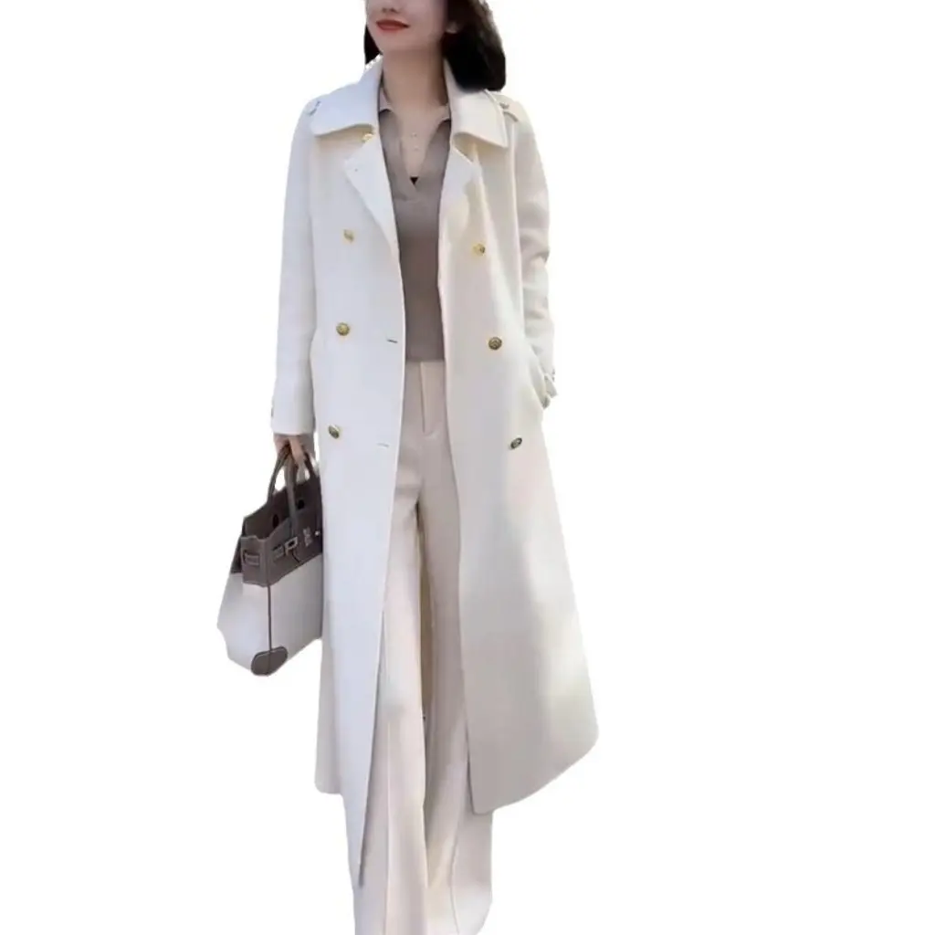 

Da Ai Mei Yuan Women's Korean Style Long Outwear Set with High Waist Wide Leg Pants Pure Color Fashion Lapel Design for