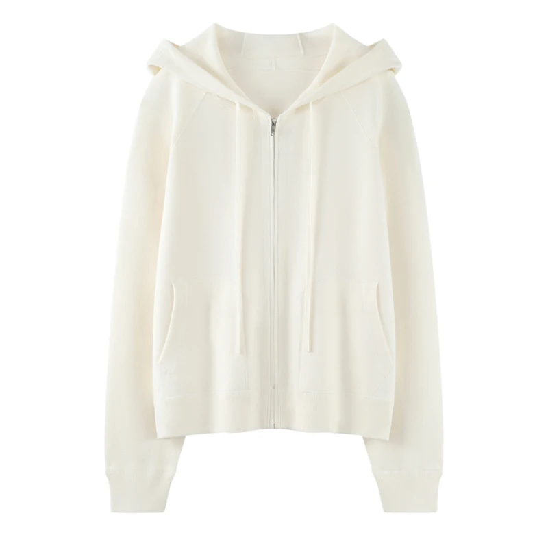 

New women's 100%worsted wool cardigan casual knit sweater loose hooded collar Tops fashionable lulu Jumper zipper Swearcoat