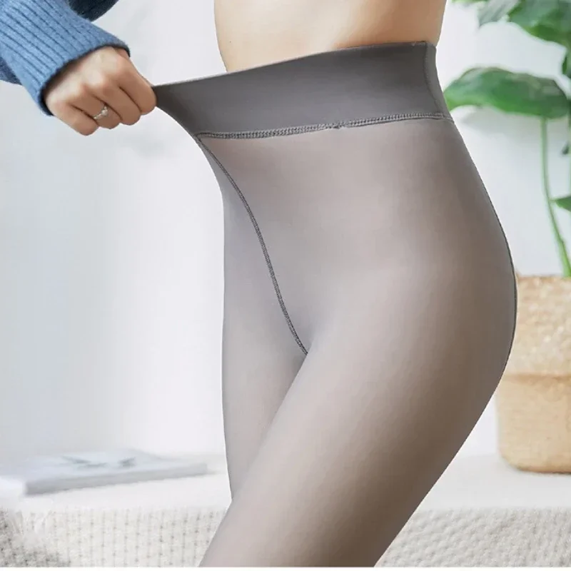 Ladies Thermal Wool Sock Pants Elastic Sexy High Waist Stockings Women Leggings Translucent Pantyhose Fleece Tights