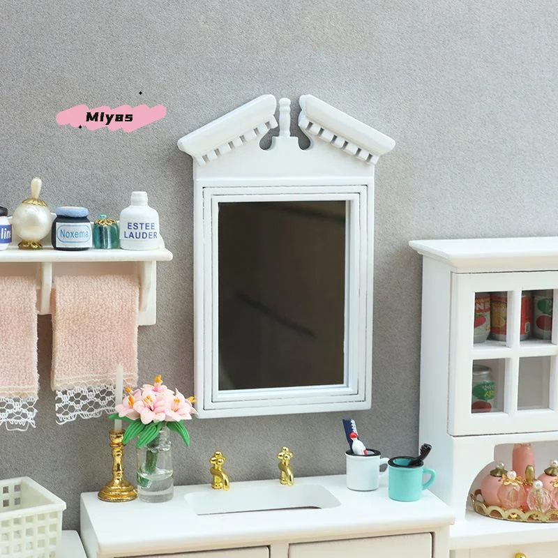 

【M】1/12 Dollhouse Simulation White Mirror Model Dollhouse Bathroom Furniture Decoration Micro Living Scene Construction Props