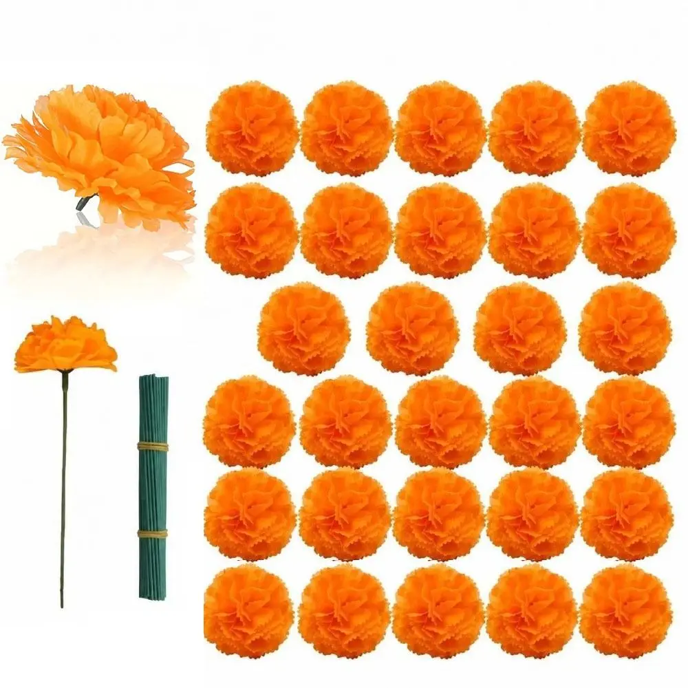 30 Pcs Silk Cloth Artificial Marigold Flowers Orange Color Artificial Material Flower Decoration Set Decoration Set