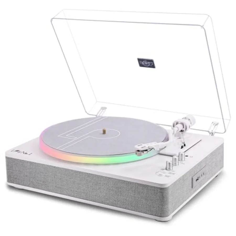 

Универсальный проигрыватель виниловых пластинок с встроенными стереодинамиками, LED-управлением, 2 скоростями, ременным приводом, воспроизведением и записью через USB, входом/выходом Bluetooth AT-360