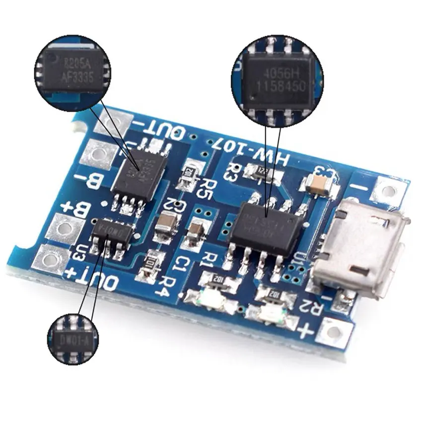 1pcs Type-C Micro Mini 5V1A 18650 TP4056 Lithium Battery Charger Module Charging Board With Protection Dual Functions 1A Li-ion