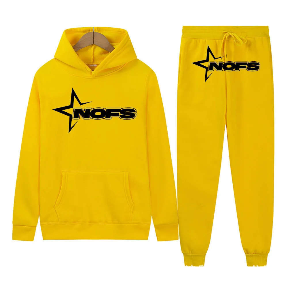 New NOFS Print Mens Tracksuit Hooded Sweatshirts and Jogger Pants 2 Piece Gym Outfits Autumn Winter Casual Sports Hoodie Set