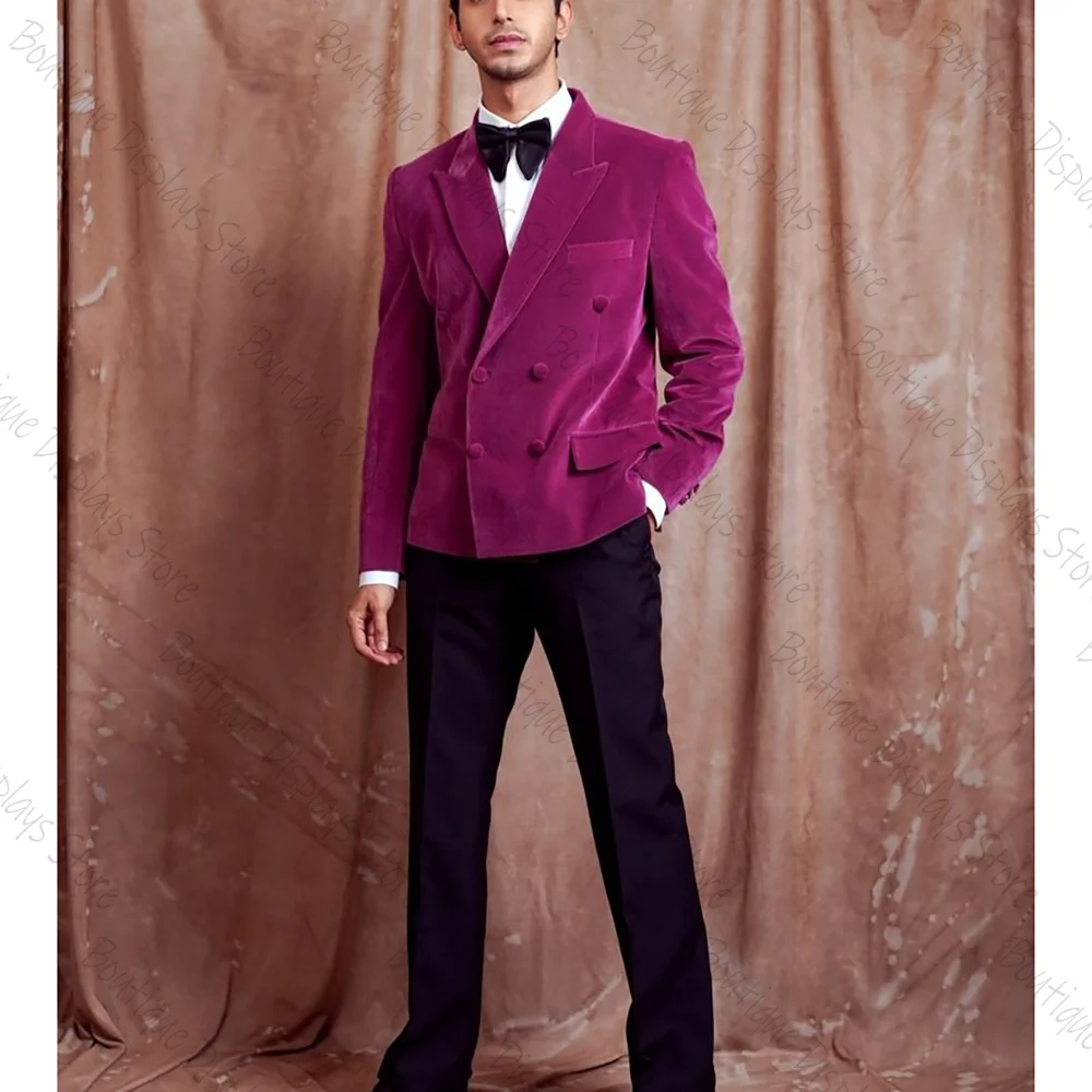 

Purple Velvet Double Breasted Men Suit Two Pieces(Jacket+Pants) Outfits Casual Party Prom Wedding Set