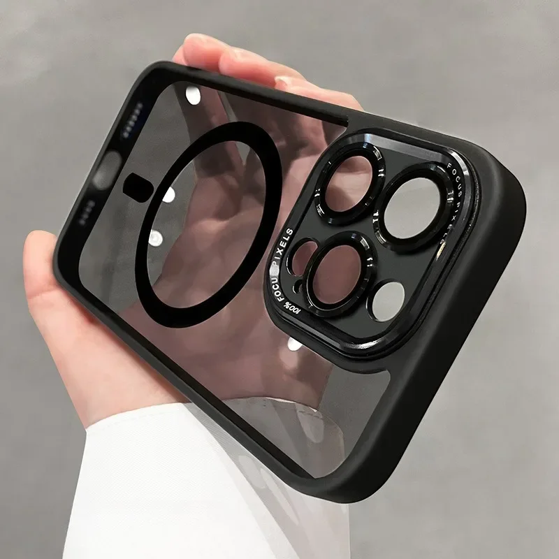 

Роскошный защитный чехол-бампер с магнитным металлическим объективом для iPhone 16, 15, 14, 13, 12, 11 Pro Max Plus, акриловый полупрозрачный чехол Magsafe
