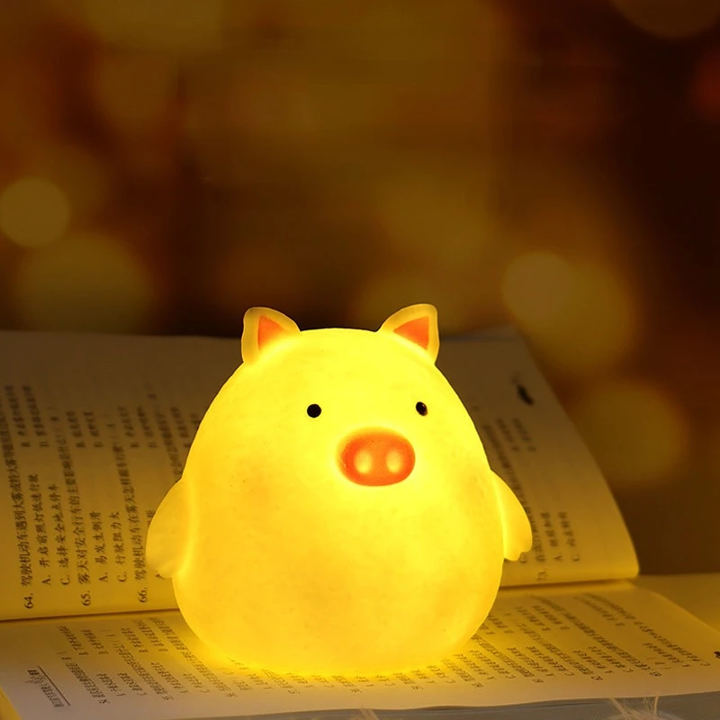 The New Cute Night Light Silicone Heart Animal Duck Rabbit Pig LED Night Lamp for Baby Children Kid Bedroom Decorative Lighting