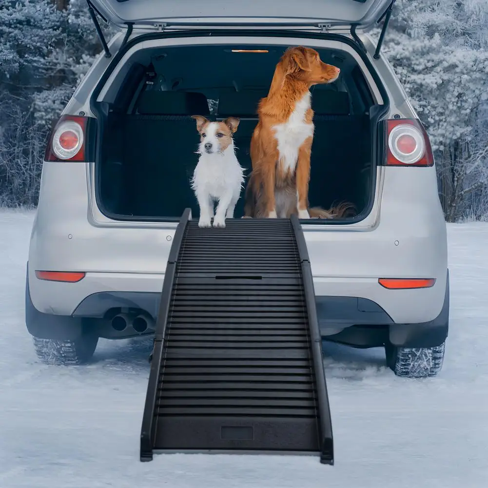 Rampa plegable para perros para coche, escalera grande plegable para perros de 4 pliegues, soporta hasta 150 libras, rampa para escalones de perros y gatos para automóviles, camiones y SU