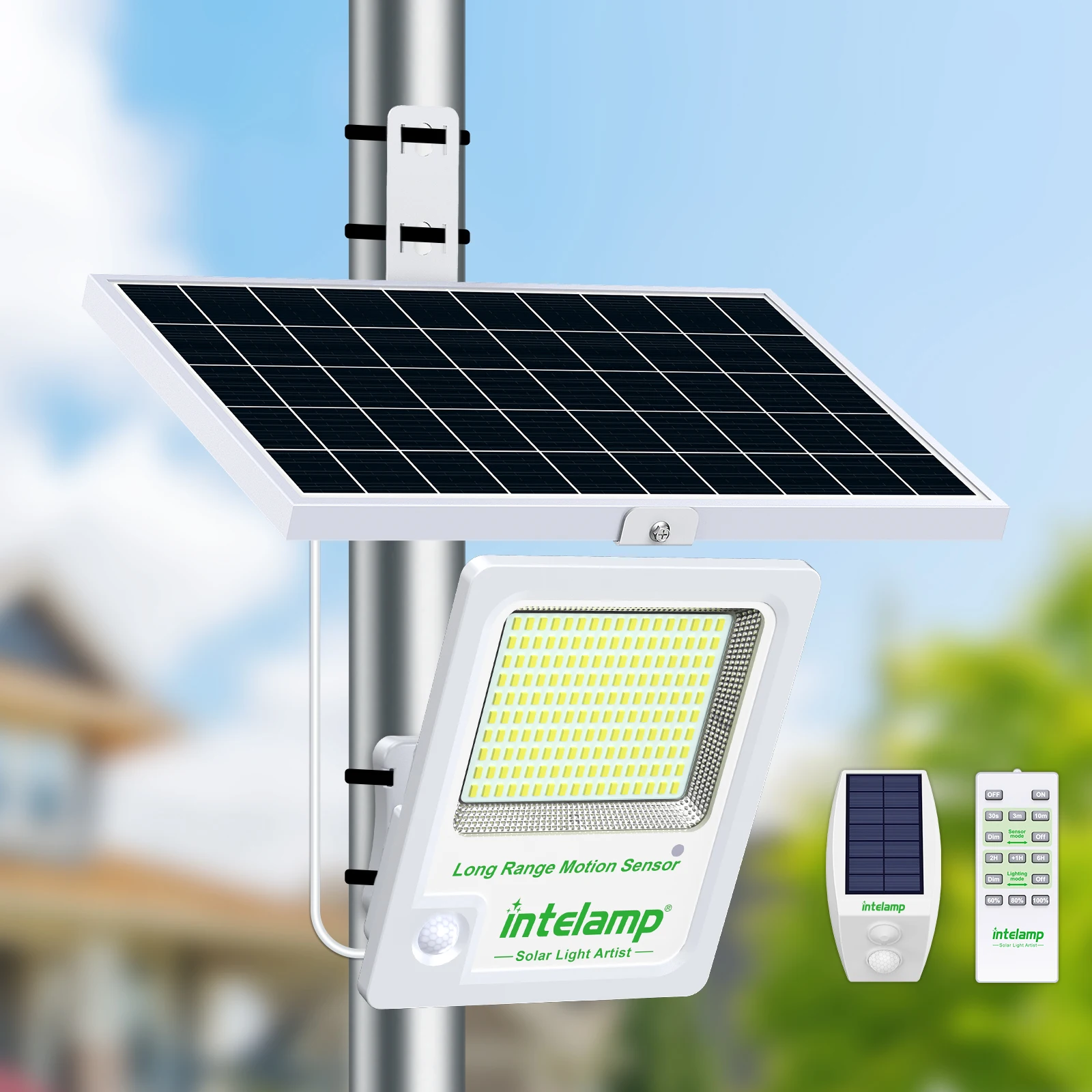 Intelamp 12000mAh 3000LM Outdoor Solar Flood Light Solar Lamp Sunlight Motion Sensor Light Waterproof Garden Street Wall Yard