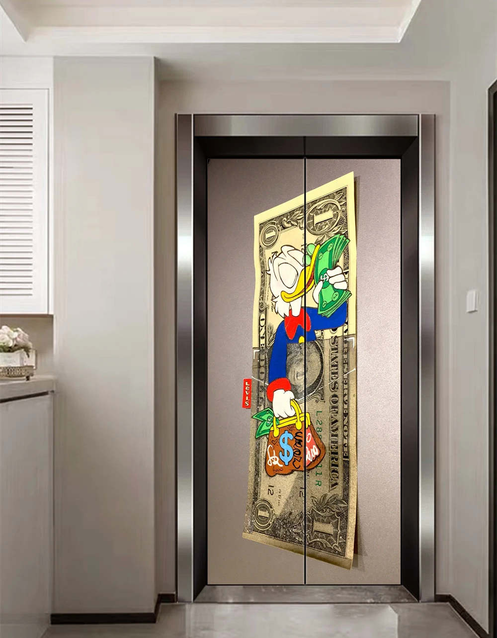 Disney Mickey Donald duck Elevator Door sticker door wall decoration Home decoration Aesthetic vintage Kids Room Wall Sticker