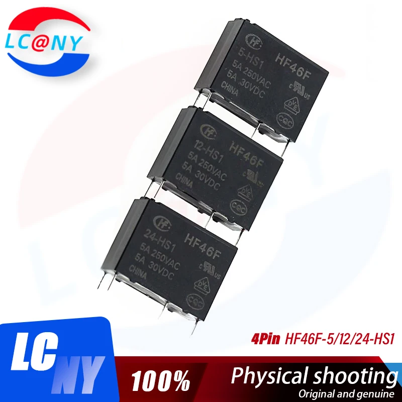 20PCS/lot HF46F -G- 5/12/24 -HS1 -HS1T 7A 5A 4Pin 250VAC 30VDC DC5V 12V 24V relays HF46F-12-HS1 Replaceable G5NB ALDP112