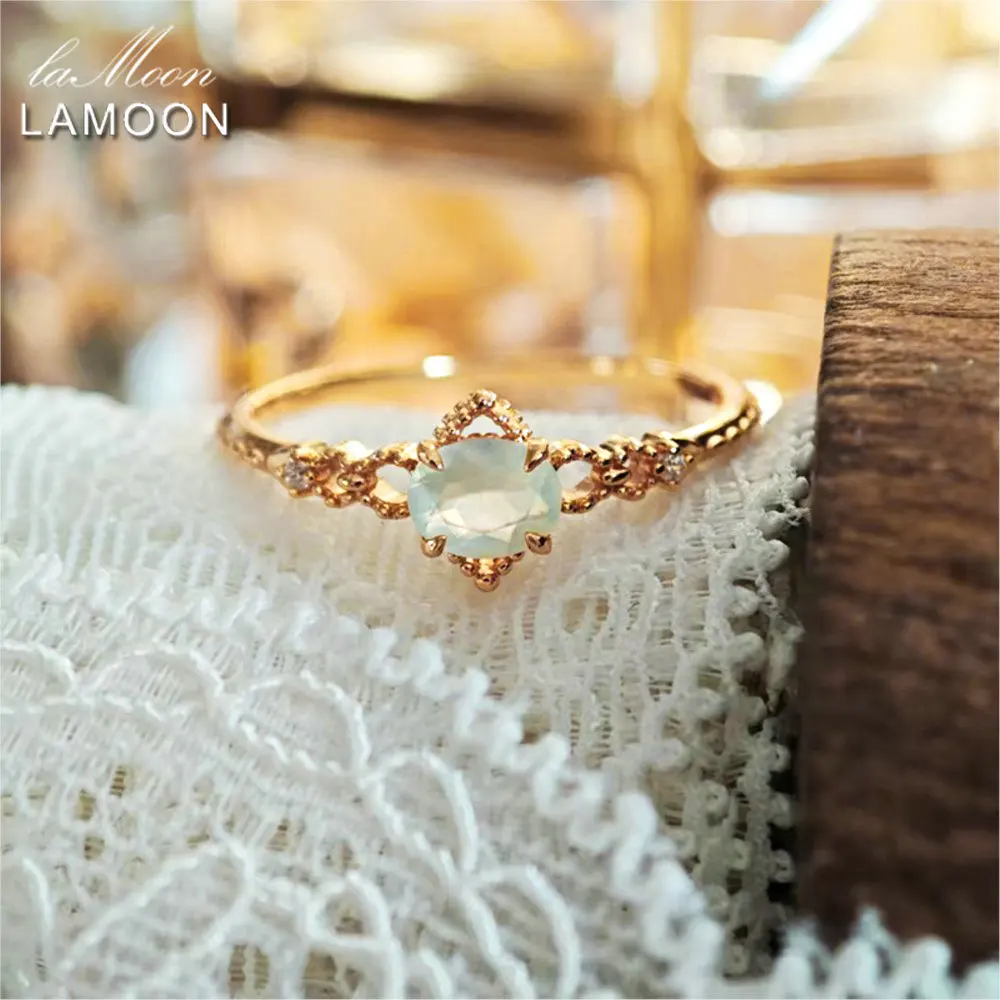 لامون خمر خاتم الأحجار الكريمة الطبيعية Prehnite للنساء رومانسية الجوف خارج 925 فضة الذهب Vermeil غرامة مجوهرات هدية