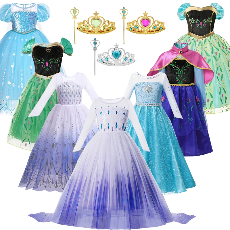 

2023 Halloween Disney Frozen Princess Dress Baby Girls Elsa Anna Cosplay Costume Birthday Party Clothing Kids Elsa Anna Outfits