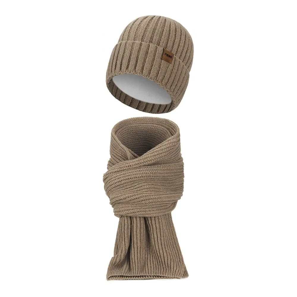 Conjunto de 2 uds. De gorro tejido a prueba de viento a la moda, bufanda de felpa gruesa, gorro para hombre, bufanda cálida suave Simple para exteriores