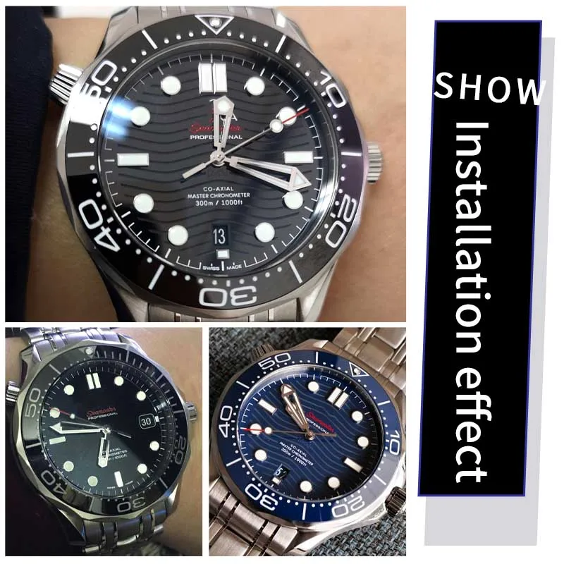 MOD 38mm * 30,5 MM negro azul pendiente aluminio verde cuentas luminosas inserto de bisel para la serie Omega Seamaster 300 210,32