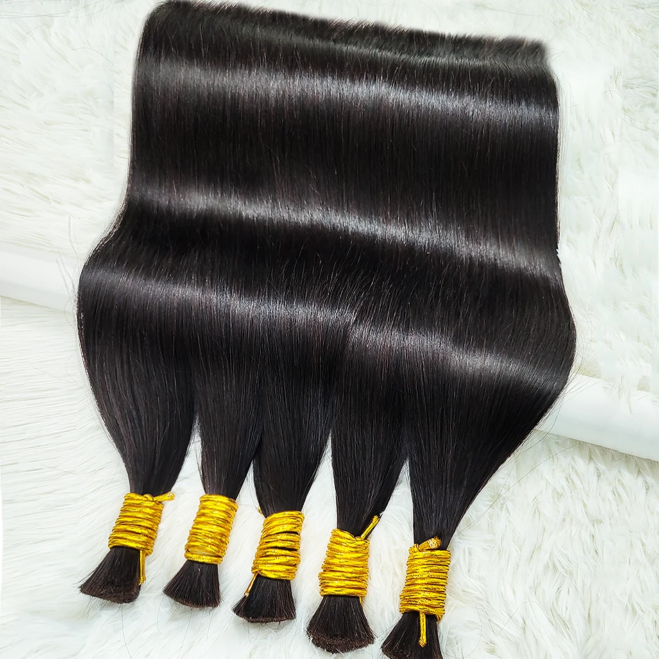 

100g Straight Bundles Human Hair Bulk Braiding Unprocessed 100% Virgin Natural Hair Extensions Durable Smooth 16'-30' for Salon