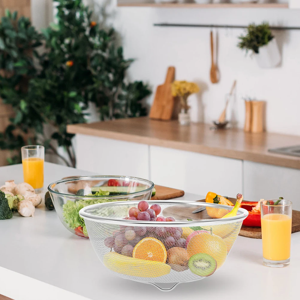 

Stainless Steel Drain Basket Colander for Kitchen Silver Metal Mesh Rice Washer Fruit Water Filter Pasta Strainer Household