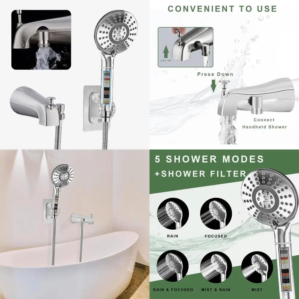 

High-Pressure Handheld Shower Head with Filter for Hard Water, Metal Bathtub Faucet Diverter for Enhanced Shower Experience