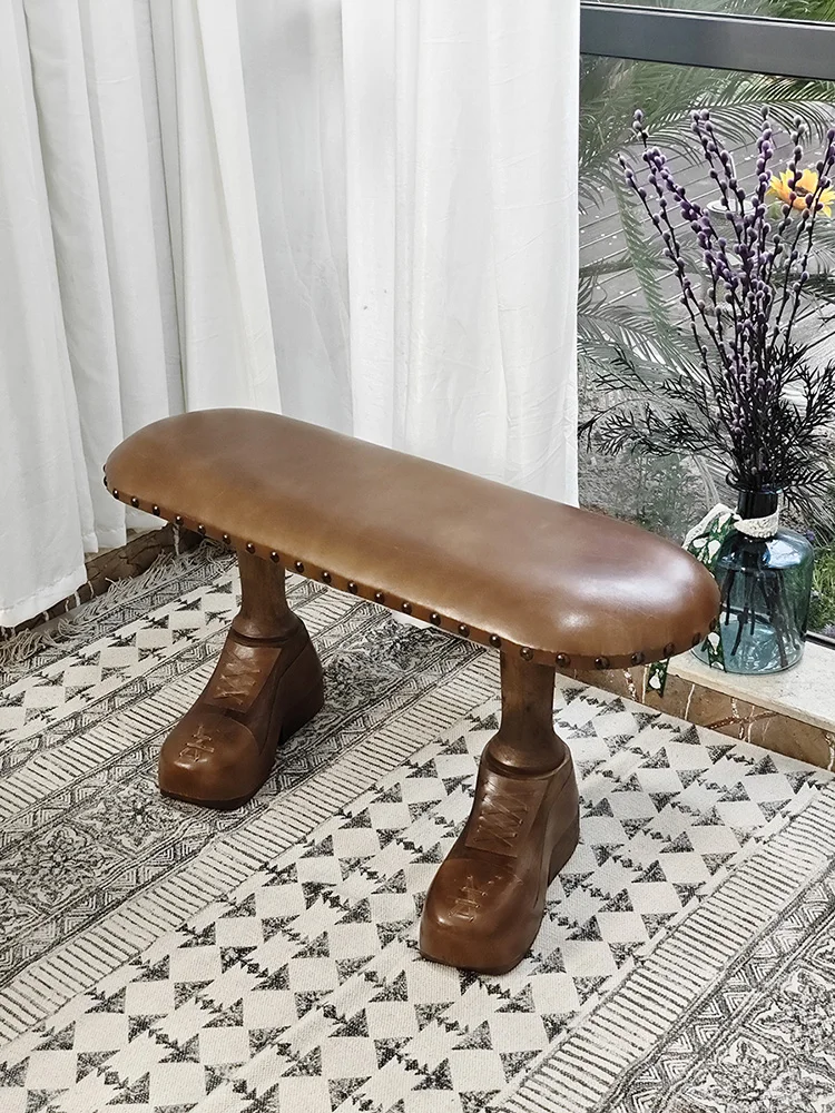 Leather low stool retro stool decorative  sitting ornament