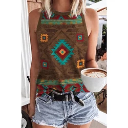 Summer Geometry Ethnic Style 3D Print Tank Top Women Streetwear Y2k Tops Oversized Vest Off Shoulder Sleeveless Sexy Camisole