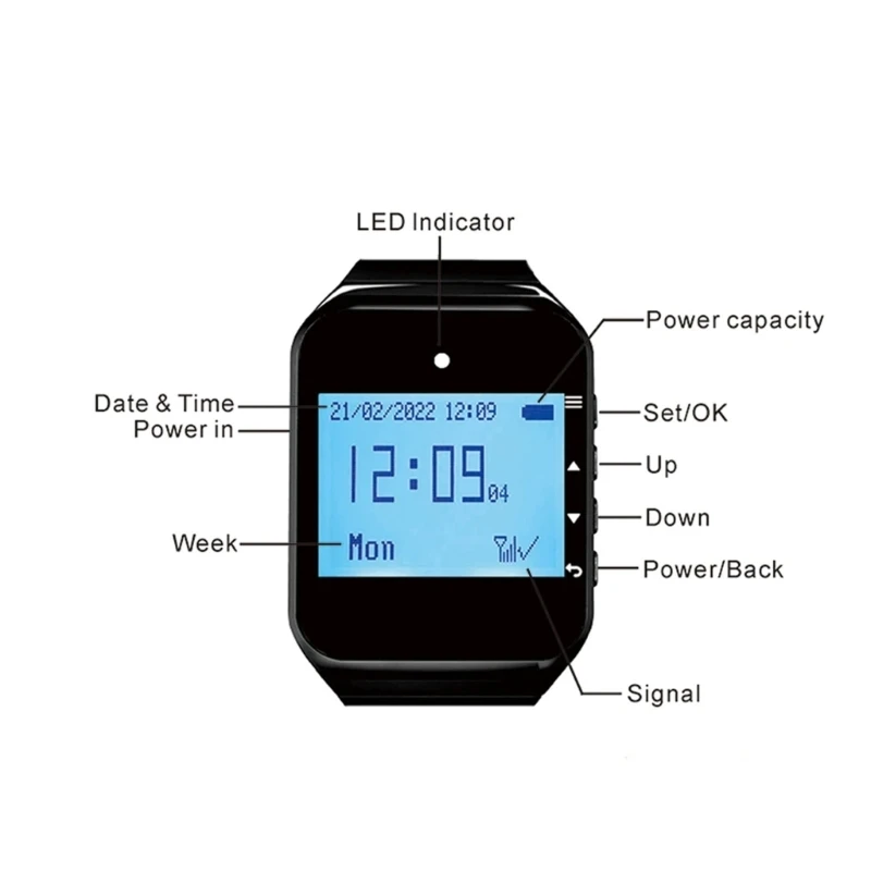 Alarma muñeca emergencia impermeable para cuidadores edad avanzada receptor reloj plástico