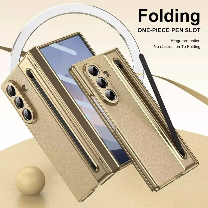 Für Samsung Galaxy Z Fold 8 Ultra Fold 7 6 5 4 3 5G Scharnierschutz-Hülle mit S Pen & integriertem Displayschutz Leder-Handyhülle