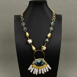 GG Cultured White Keshi Flower Pearl Chain Necklace Big Pearl Labradorite Pendant 20