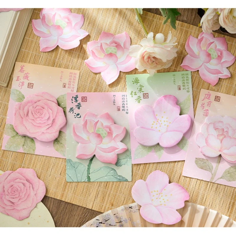 1Pcs/45sheet Early Foam Back Card Series National Style Flower Sticky Notes Stationery N Times Sticker Kawaii Stationery