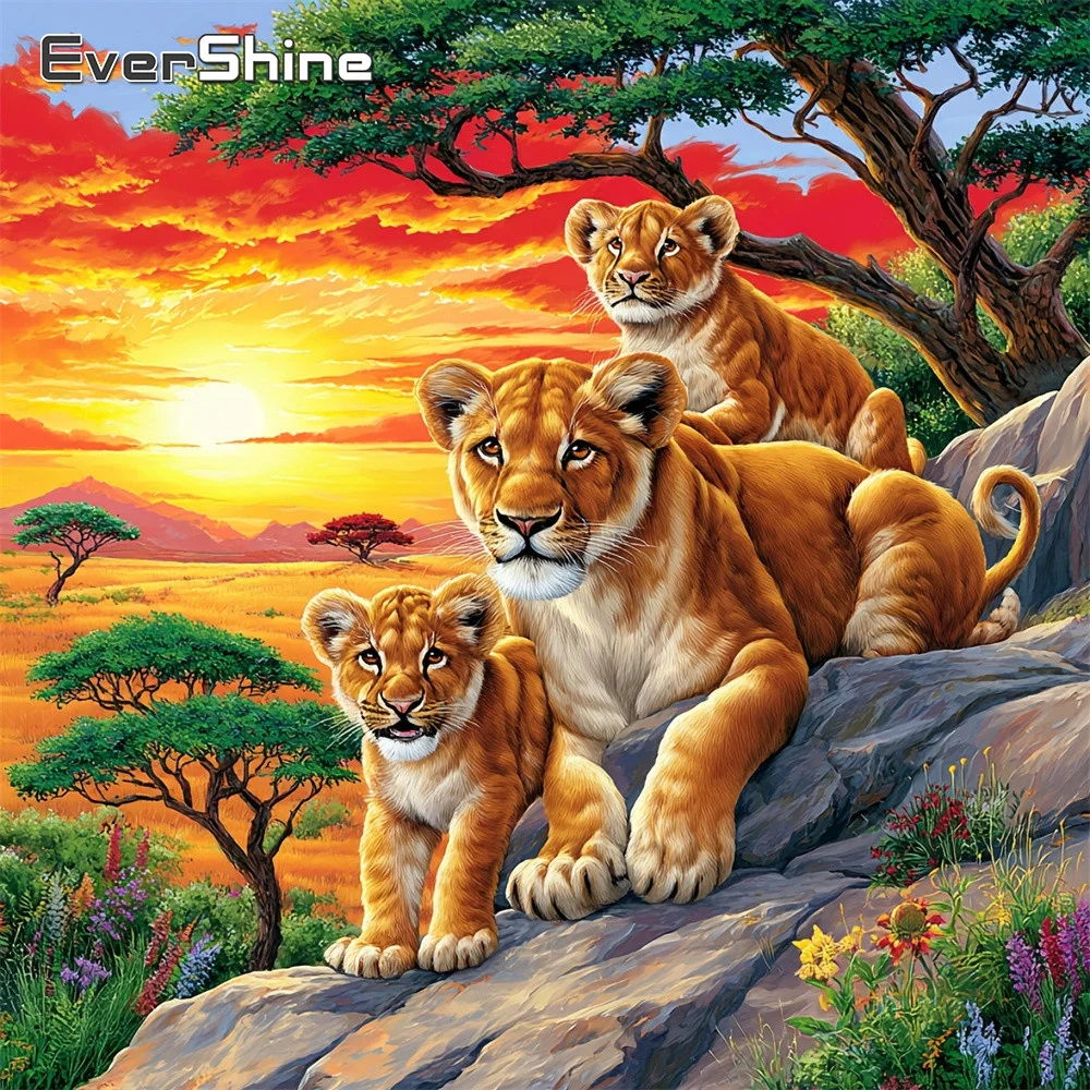 Evershine Diamantmalerei, Tiger, geeignet für Anfänger, Stickerei, Tier, DIY, Baum, Diamantmosaik, Sonnenuntergang, handgefertigt, Hobby
