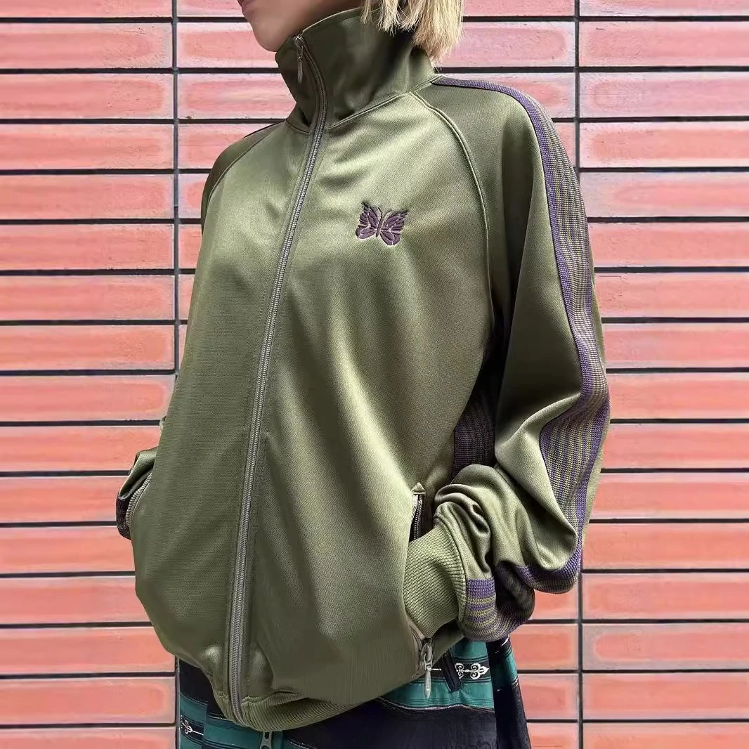 

Needles ssz track butterfly trendy brand retro woven strap casual stand-up collar jacket zipper sports jacket for men