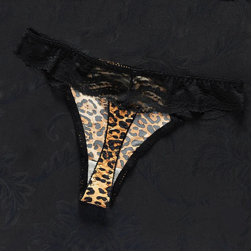 2pcs Mens Sexy Lace Leopard Print Thong G String Low Rise Sissy Panties Penis Hipster Unisex Gay Slip Thongs Underwear T Back