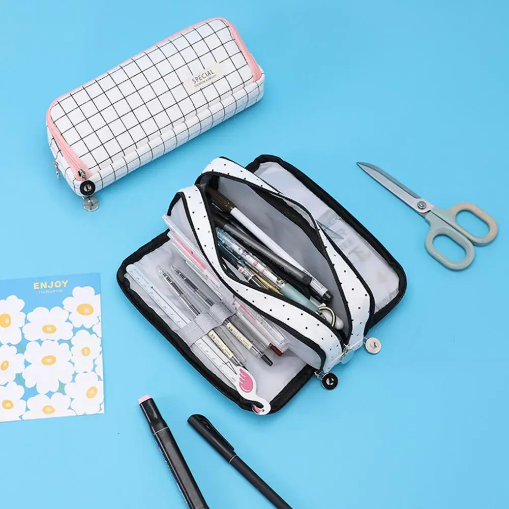 กระเป๋าซิปกระเป๋าดินสอกระเป๋าดินสอผ้าใบกว้างขวางพร้อมช่องหลายช่องสำหรับองค์กรแต่งหน้าสำนักงานสำหรับผู้ใหญ่