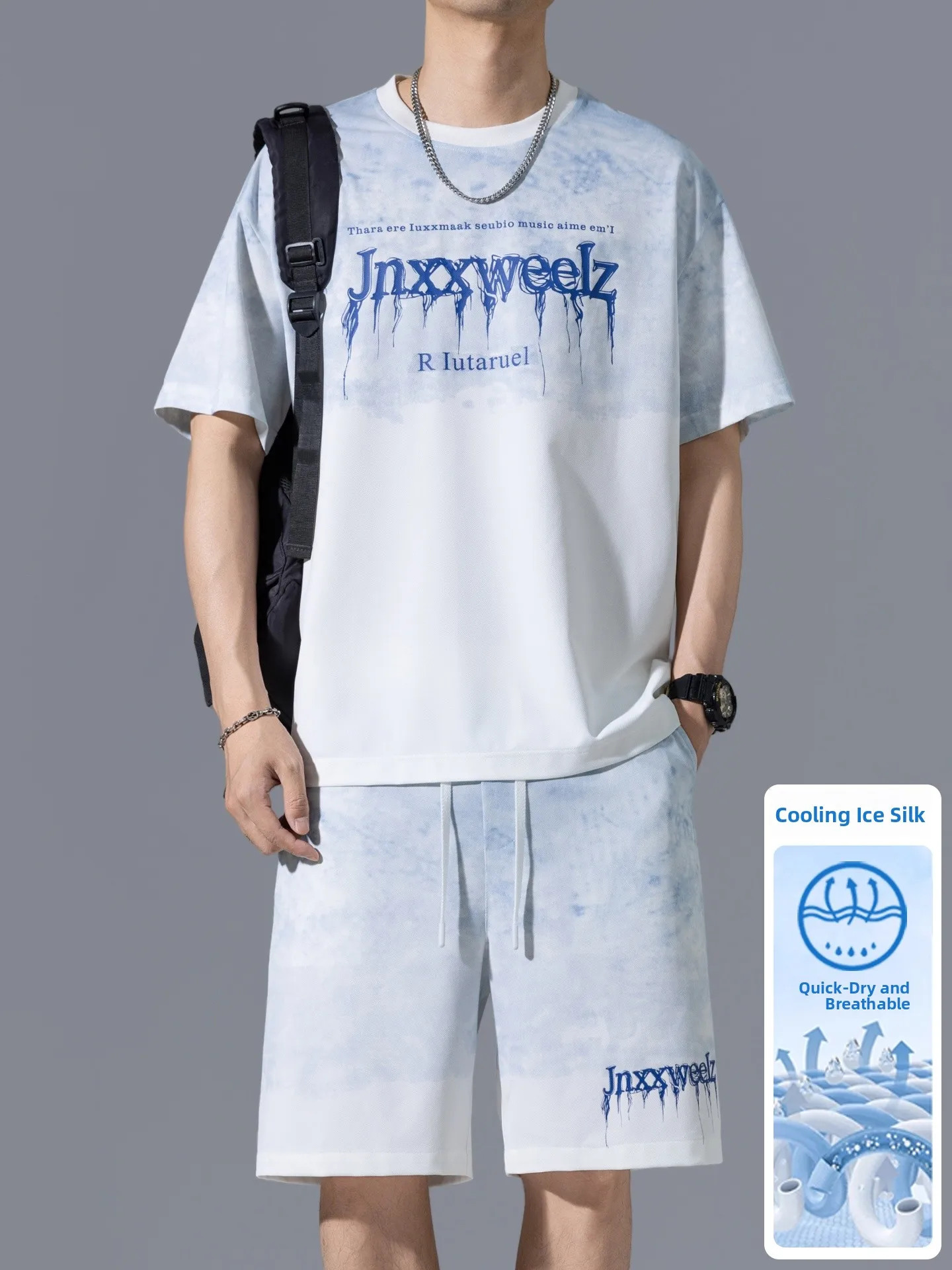 ice-silk-cool-sensation-sports-set-for-men-summer-2026-new-style-short-sleeve-t-shirt-polyester-fabric-youth-fashionable