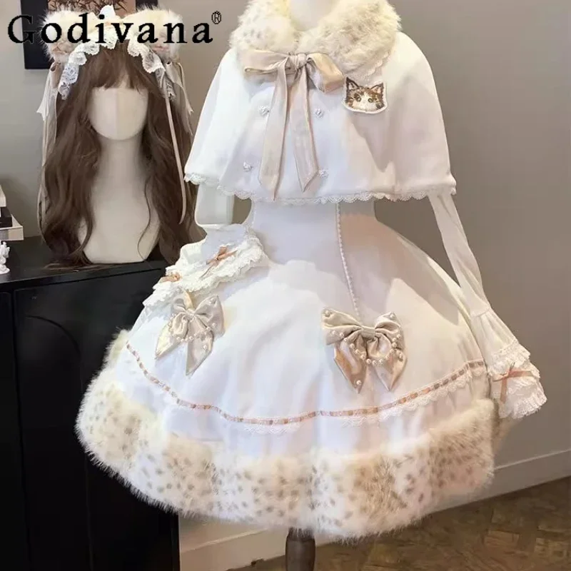 عيد الميلاد ورأس السنة الجديدة تاريخ رداء فتاة حلوة لوليتا تنوعا أعلى قصيرة أفخم عباءة سميكة نفخة تنورة 3 قطع مجموعة