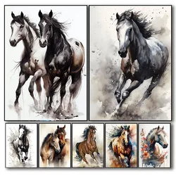 Horse Watercolor Painting Canvas Print Art Posters Paint Horse Abstract Art Canvas Painting Animal Wall Art Living Room Decor