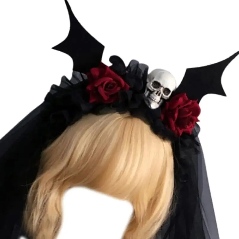652F Halloweenowa opaska do włosów z welonem Ciemna Kwiatowa opaska na głowę Party Akcesoria Cosplay