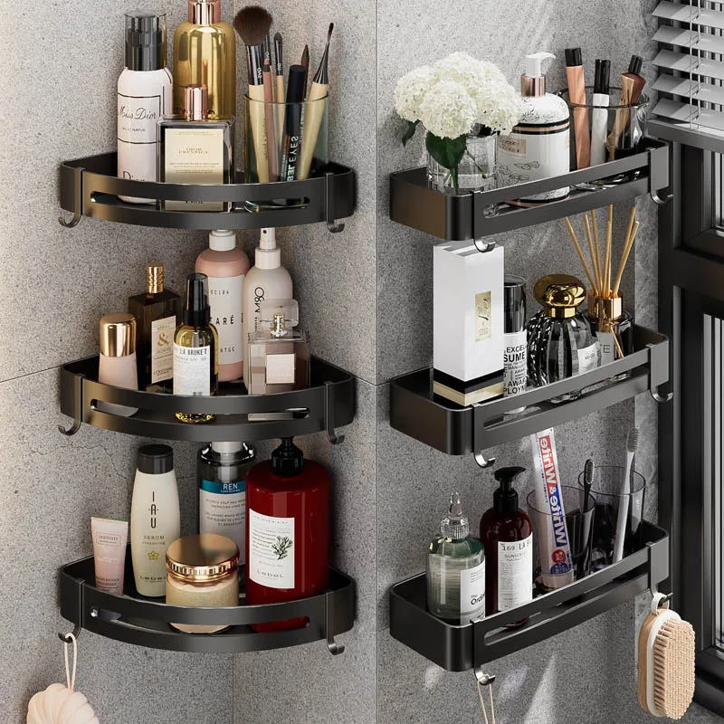 Bathroom Shelves Aluminum Corner Shelf Shower Shelf No Drill Storage Rack Kitchen Spice Rack Shampoo Holder Bathroom Accessories