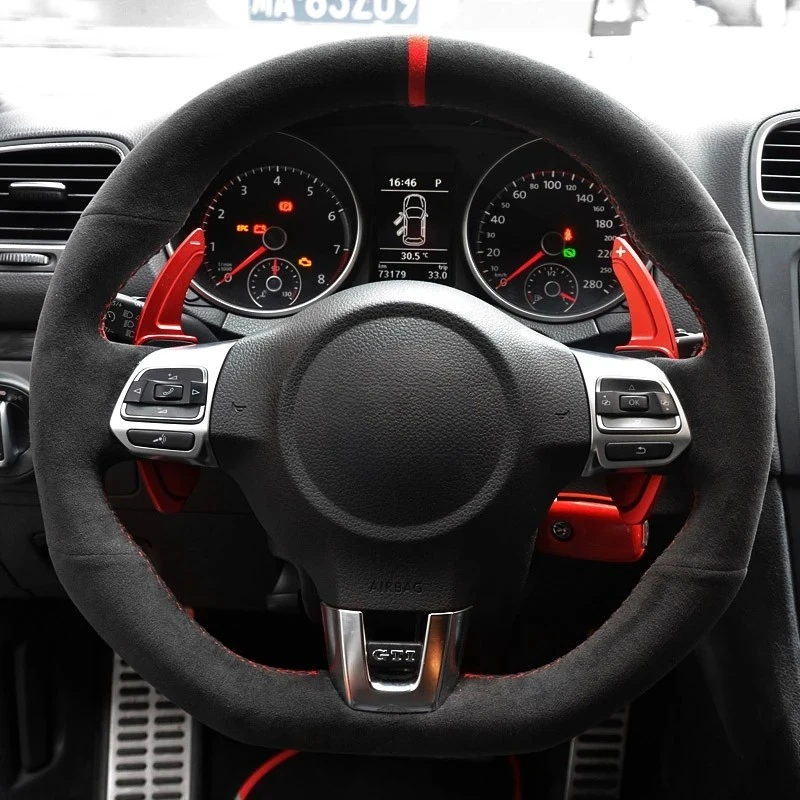 Cubierta de gamuza para volante de coche, accesorios interiores para Volkswagen Golf 6 GTI MK6 / Polo GTI / Scirocco R Passat CC