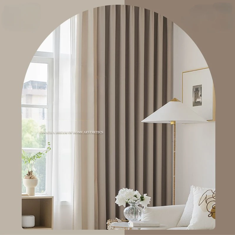 Morandi-Monochromatic Drapes Simple Home Living Room Sunscreen Curtains Large Area Bedroom Blackout Curtain Hotel Thick Drape