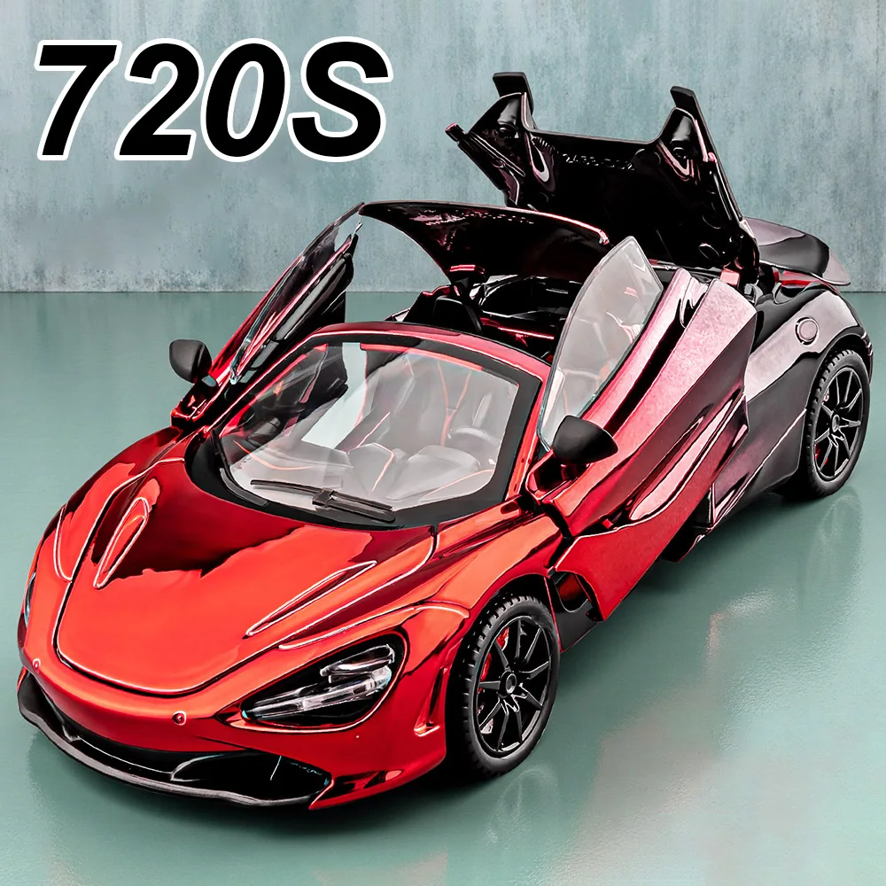 

1:24 720S EVO Alloy Supercar Diecast Model Toys Front Wheel Steering Doors Opened Rubber Tire Pull Back Cars Kids Christmas Gift