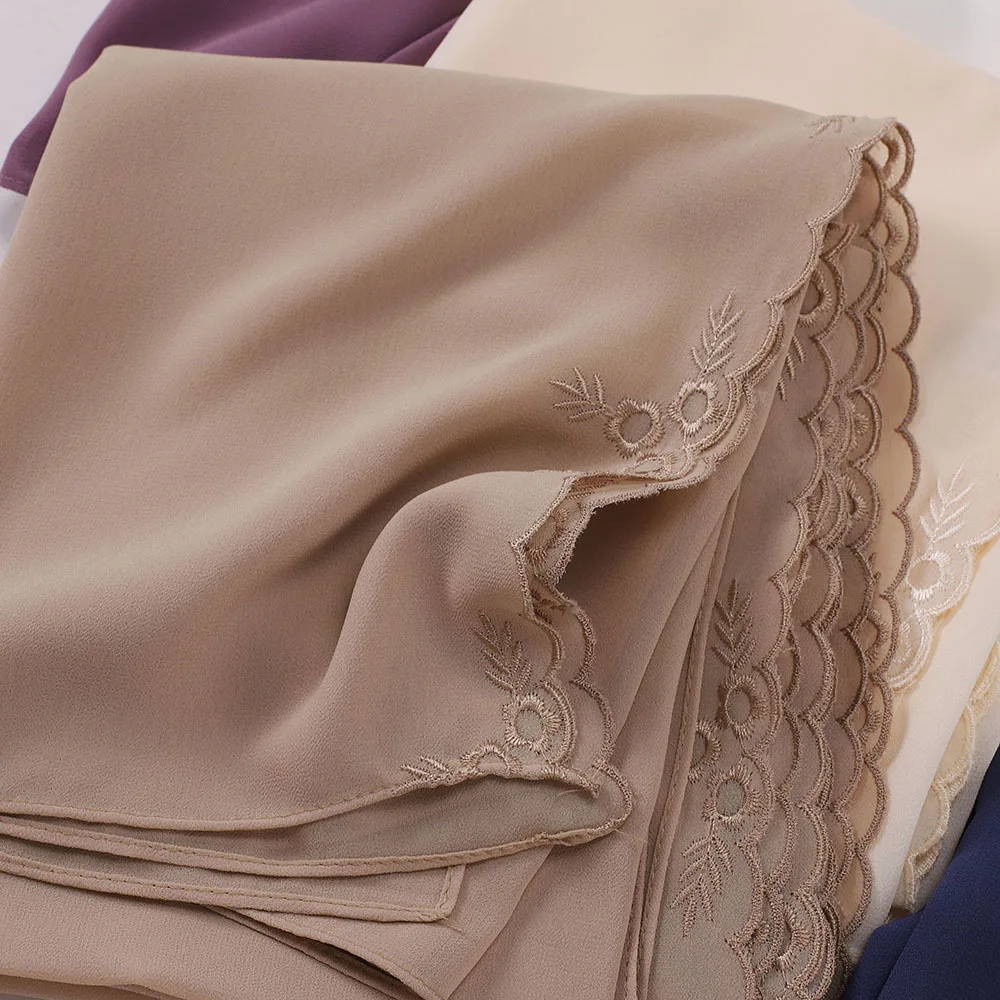 

Жемчужные шифоновые шарфы с вышивкой, хиджаб, женский мусульманский платок, исламский шарф, шаль, тюрбан, банданы, повязка на голову, Bufanda Foulard