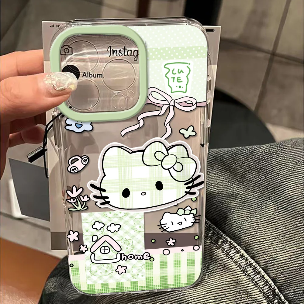 Schattige Groene Rooster Hello Kitty Clear Space Telefoon Case Voor Oppo A60 A72 A76 A78 A92 A 92S A74 A97 A98 Pro 5G Transparante Cover