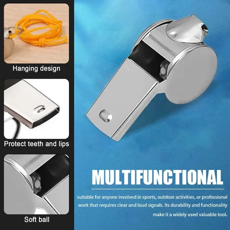 صافرة من الفولاذ المقاوم للصدأ بصوت عالٍ، صافرة رياضية احترافية، مدرب الحكم، كرة القدم، كرة السلة مع معدات النجاة في حالات الطوارئ