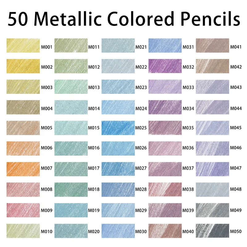 KALOUR Metallic Colored Pencils 50Pcs Drawing Colored Pencil Soft Wood Golden Pencil For Artist Sketch Coloring Art Supplies