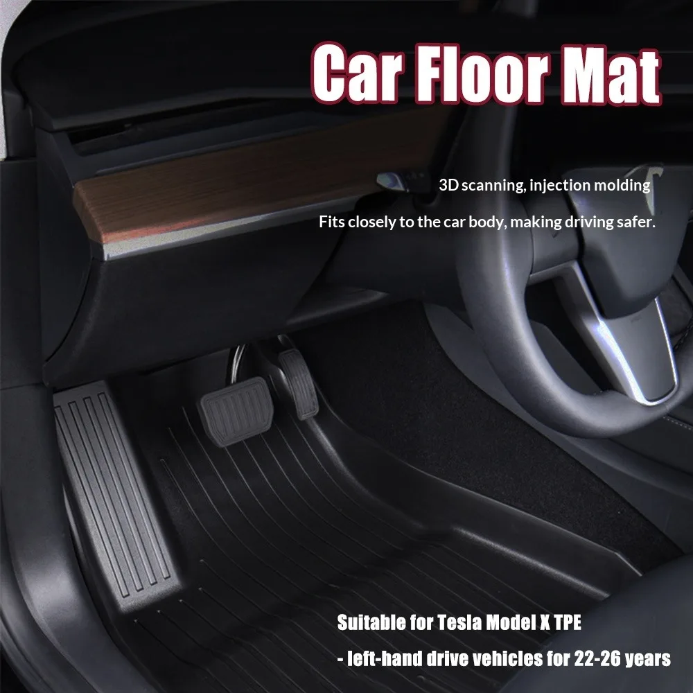 

For Tesla Model X 2022- 2026 5/ 6 /7 Seats TPE 3D All Weather Floor Mats Trunk Cargo Liners Waterproof Anti Left hand driving