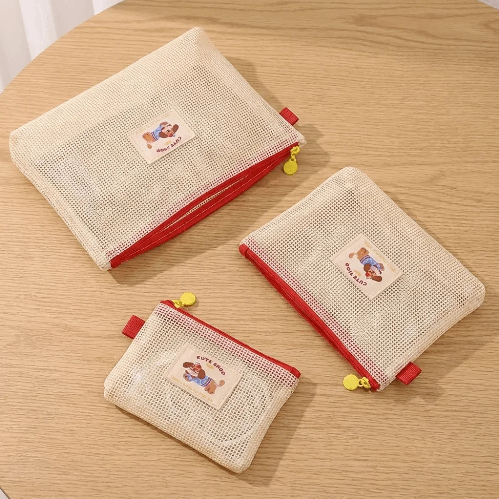 Transparent Mesh Cosmetic Bag Cartoon Pattern Cute Double-layer Storage Bag Waterproof Large Capacity Small Item Storage Bag