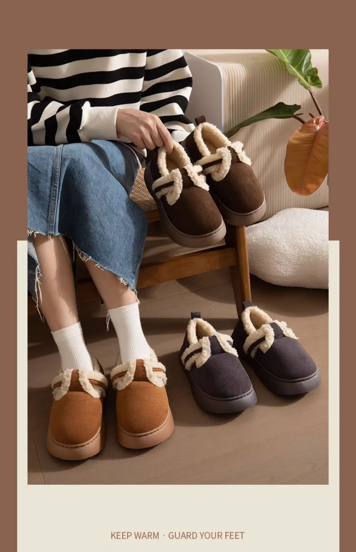 Shevalues Verstellbare, mit Fleece gefütterte Baumwollschuhe für Damen, rutschfeste Outdoor-Hausschuhe, Winter-Slipper, flauschige, gemütliche, warme Schuhe – Detail 4