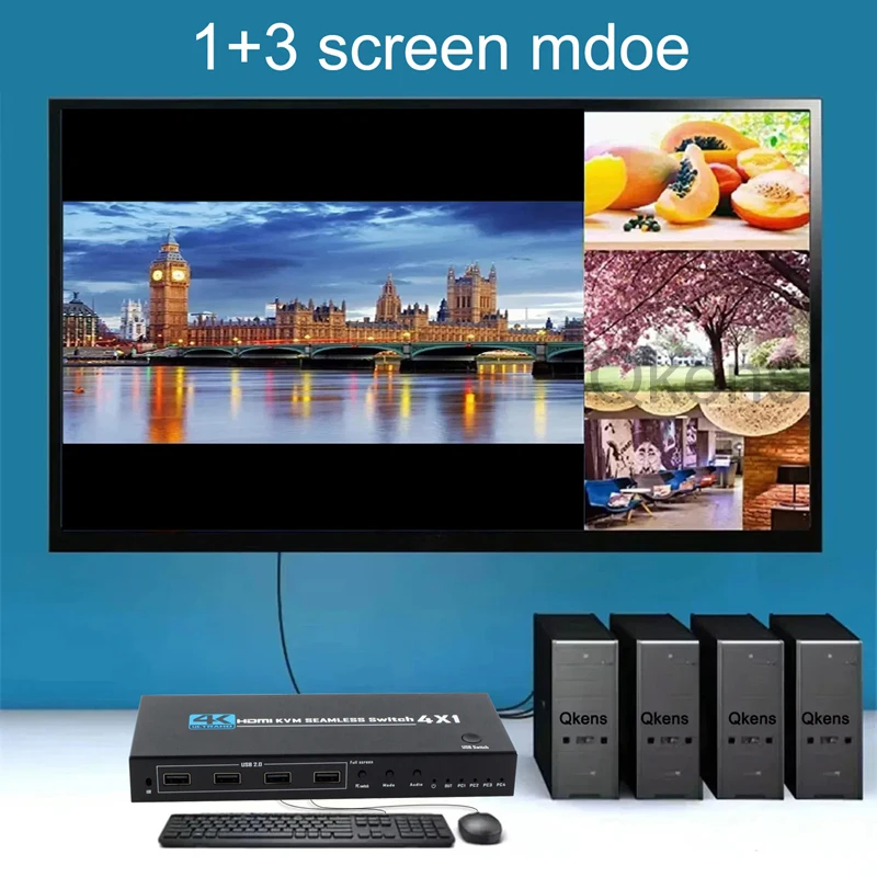 Fotografia 4: Multiplexador de Vídeo HDMI 4x1 KVM 4 em 1 Saída 1080p 4K, Comutador Contínuo de 4 Canais para Compartilhamento de Mouse e Teclado entre 4 PCs e Monitor