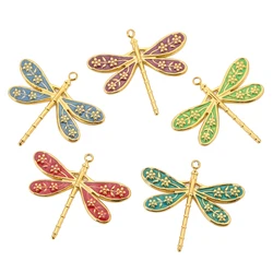 5pcs Enamel Dragonfly and Flower Charms Stainless Steel Carved Pendants Earrings Findings DIY Jewelry Accessories Supplies