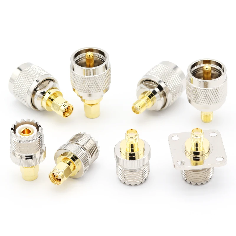 1PCS SMA to UHF Adapter UHF SO239 PL259 to SMA Male Plug & Female Jack RF Coaxial  Connector Wire terminals Straight Brass